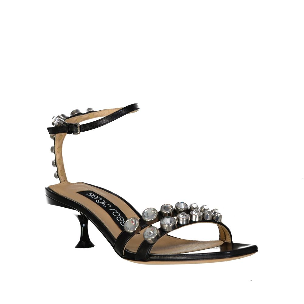 Sergio Rossi Black Calfskin Stiletto Heel Sandals