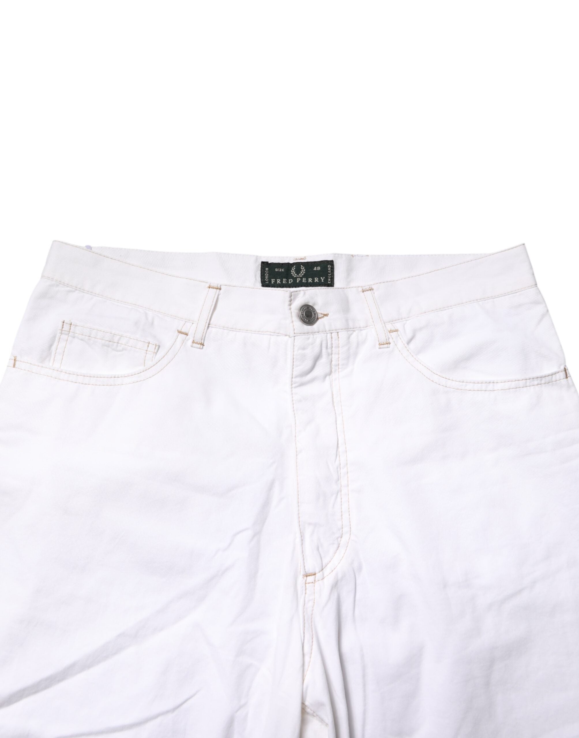 Fred Perry White Cotton Mid Waist Straight Men Denim Jeans